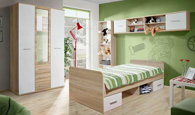 Kinderzimmer Set Bett Nachttisch Designer Kleiderschrank Modern Einrichtung 4tlg