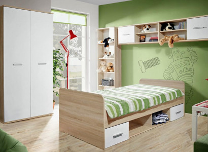 Kinderzimmer Komplett Bett Kleiderschrank Bücherregal Wandregal Set 5 tlg