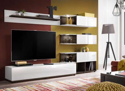 Wohnwand Design Wandregal TV-Ständer Regal Wohnzimmer Holz Einrichtung