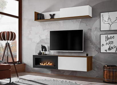 Wohnzimmer TV Ständer mit Kamin Wohnwand Wandregal Holz Möbel Neu
