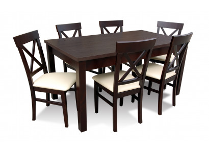 Designer Esstisch Esszimmer + 6 Stühlen Gruppe Stuhl Tische Holz Tisch