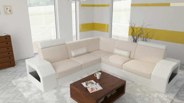 Designer Sofa Couch Ecksofa Leder Textil Polster Garnitur Wohnlandschaft L Form