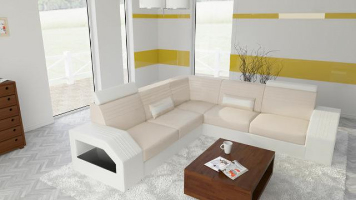 Designer Sofa Couch Ecksofa Leder Textil Polster Garnitur Wohnlandschaft L Form