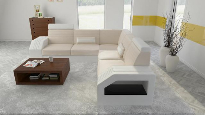 Designer Sofa Couch Ecksofa Leder Textil Polster Garnitur Wohnlandschaft L Form