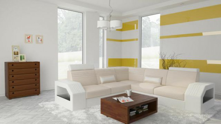 Designer Sofa Couch Ecksofa Leder Textil Polster Garnitur Wohnlandschaft L Form