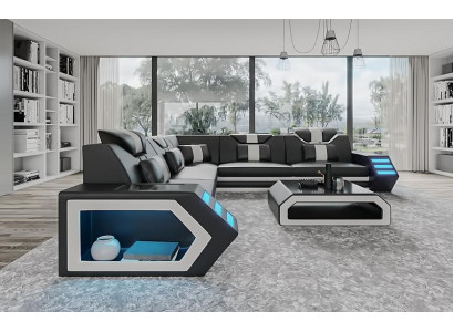 Wohnlandschaft Ledersofa Couch Polster Ecksofa Sofa Big XXL Couchgarnitur
