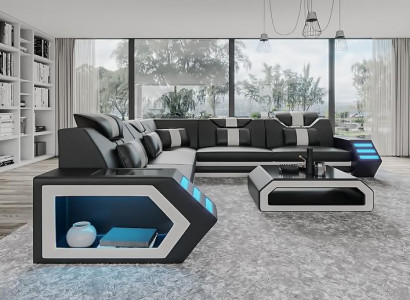 Wohnlandschaft Ledersofa Couch Polster Ecksofa Sofa Big XXL Couchgarnitur