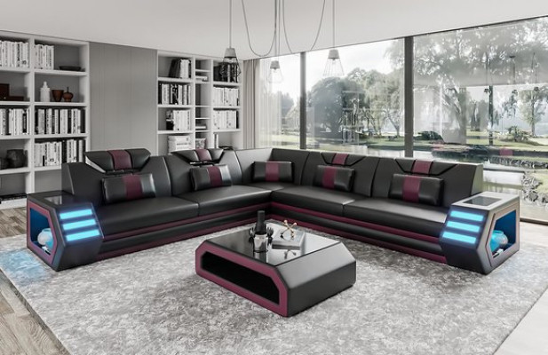 Wohnlandschaft Ledersofa Couch Polster Ecksofa Sofa Big XXL Couchgarnitur