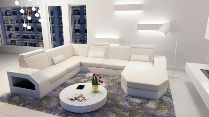 Designer Sofa Ecksofa Leder Stoff Textil Polster Garnitur Wohnlandschaft