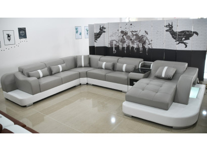 Ledersofa Sofa Modernes Leder Design Ecksofa Couch Textil Polster Wohnlandschaft