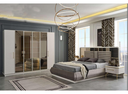 Modernes Doppelbett 2x Nachttische Kleiderschrank Schlafzimmer Set 4tlg