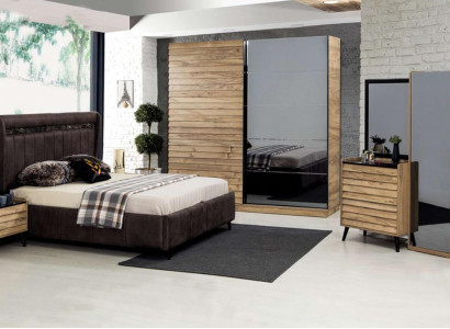 Schlafzimmer Möbel Designer Polsterbett 2x Nachttische Kleiderschrank