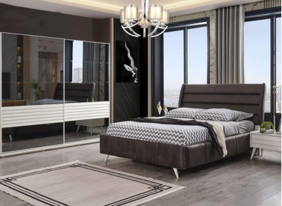 Schlafzimmer Möbel Glasschrank Designer Doppelbett Holz Nachttische 4tlg