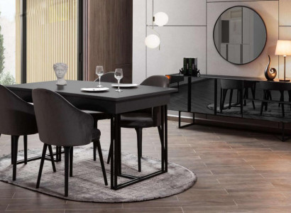 Schwarze Edle Esszimmer Holzmöbel Designer Esstisch Sideboard Stühle