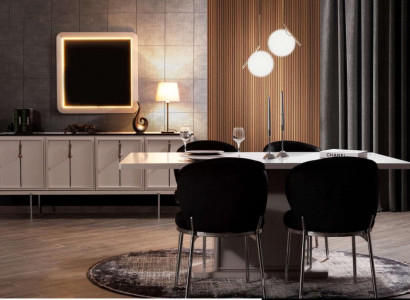 Esszimmer Garnitur Modernes Set Esstisch 4x Polsterstühle Sideobard 7tlg