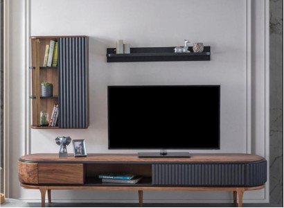 Modernes Wohnzimmer Set Luxus Brauner TV-Schrank Wandschrank Regale