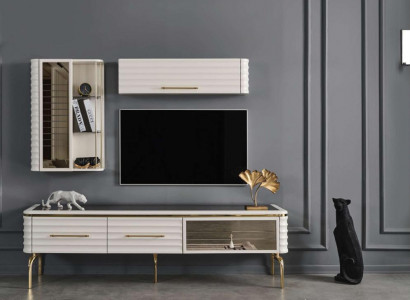 Weiße Wohnwand Designer TV-Schrank Luxus 2x Wandschränke Moderne Möbel