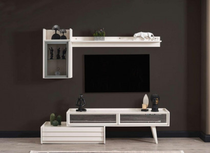 Weiße Holz Wohnwand Designer Wandschrank Luxus Regal Edler TV-Schrank