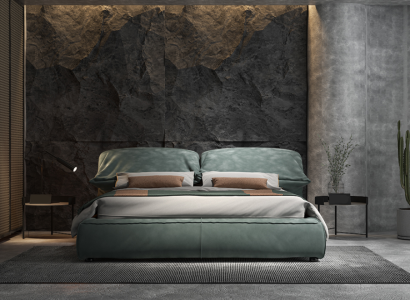 Grünes Schlafzimmer Bett Designer Doppelbett Luxus Material Holzgestell