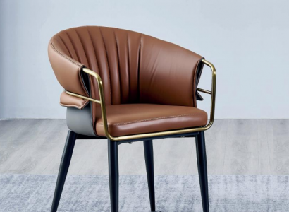 Brauner Lederstuhl Designer Esszimmer Möbel Holzstühle Textil Stühle