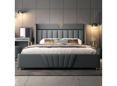 Schlafzimmer Graues Bett Designer Möbel Luxus Materialien Holzgestell