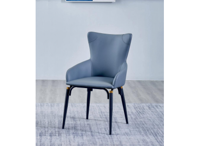 Blauer Esszimmer Stuhl Polster Moderner Einsitzer Designer Lederstuhl