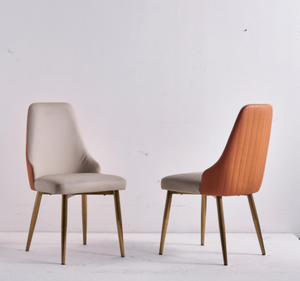 Orange-Beiger Esszimmerstühle Luxus Lederstühle Küchenstuhl Holz Möbel