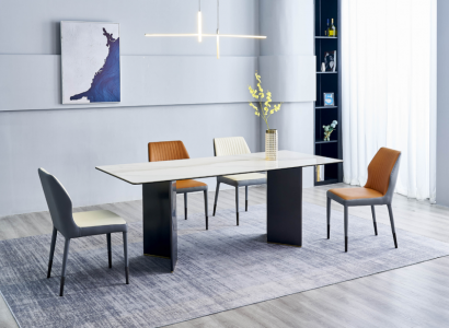 Weiße Tischplatte Designer Esszimmermöbel 4x Kunsteder Stühle Luxus Set