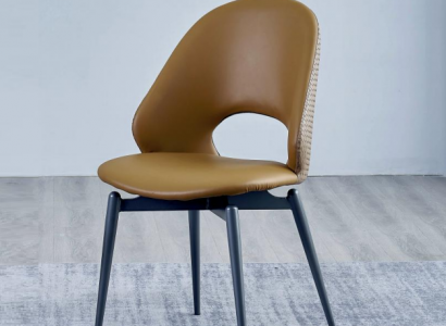 Brauner Lederstuhl Moderner Esszimmer Einsitzer Stilvolle Holz Stühle