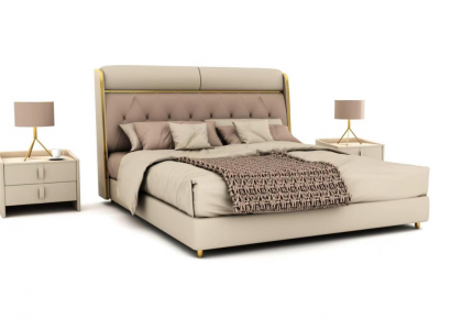Stilvolles Beiges Schlafzimmer Bett Doppelbett Textilbetten LED-Bett