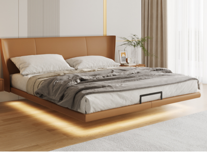 Braunes Wandbett Designer Schlafzimmer Möbel Holzgestell Kunstlederbett