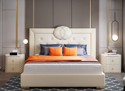 Großes Weißes Schlafzimmer Doppelbett Designer Holzgestell Modernes Bett