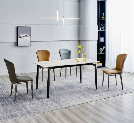 Esszimmergruppe Designer Weißer Esstisch 4x Lederstühle Sitzgruppe 5tlg