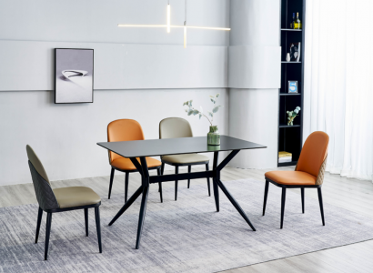 Esszimmer Set Designer Esstisch 4x Polsterstühle Edelstahl Möbel 5tlg