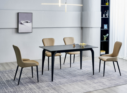 Esszimmer Möbel Designer Schwarzer Tisch Edelstahl Luxus Polsterstühle