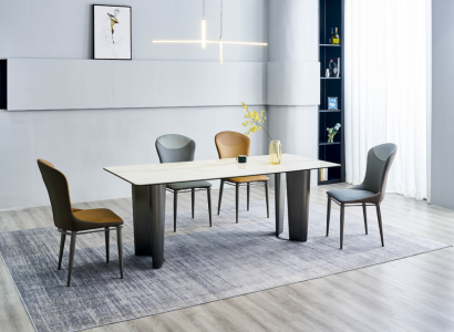 Esszimmergarnitur Stilvoller Esstisch Küchenstühle 4x Kunstleder Stühle