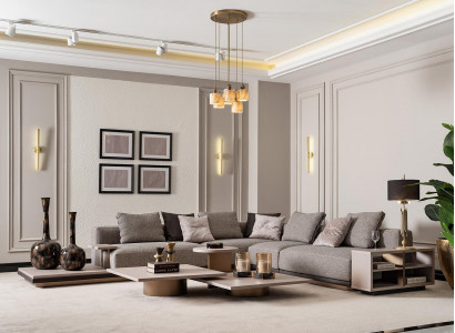 Wohnlandschaft Garnitur Wohnzimmer Ecksofa Sofa Couchtische 5tlg Grau