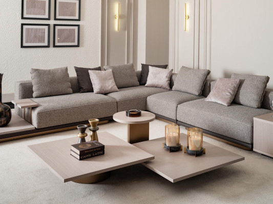 Wohnlandschaft Garnitur Wohnzimmer Ecksofa Sofa Couchtische 5tlg Grau