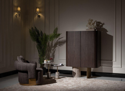 Wohnzimmer Komplette Sesssel Beistelltische 4tlg Stoff Braun Holz Bar