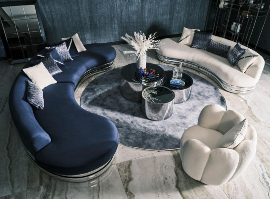 Komplette Couchgarnitur Stoffsofa Polstersofa Couch Blau Set Sofa 3tlg