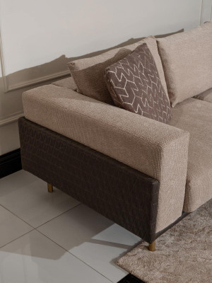 Wohnzimmer Gruppe Sofa Couchtische 4tlg Stoffsofa Beige Holz Moderne
