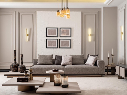 Garnitur Wohnzimmer Viersitzer Sofa 4 Sitzer Couchtische 5tlg Grau Set