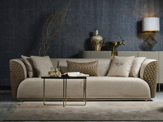 Sofagarnitur Dreisitzer Sessel Stoffsofa Beige Polstersofa Sofas Set