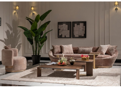 Couchgarnitur Sofagarnitur Stoffsofa Dreisitzer Sessel Beige Couch Set