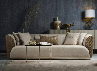 Moderne Dreisitzer Sofa 3 Sitzer Polstersofa Stoffsofa Beige Stilvolles Sofas
