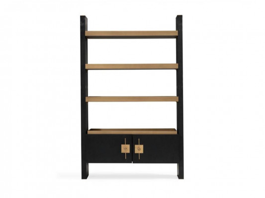 Design Schrank mit Regale Schranke Holz Schwarz Gold Holzschrank