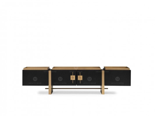 Sideboard RTV Lowboard TV Ständer Schwarz Modern Design Gold Holz