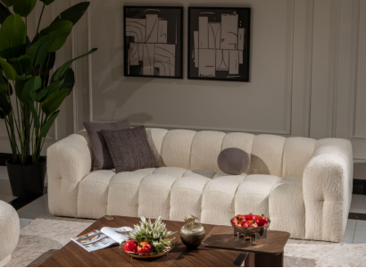 Couch Luxus Dreisitzer Sofa 3 Sitzer Stoffsofa Polstersofa Stoff Weiß