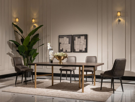 Esstisch Esszimmertisch Tisch Esszimmer Holz Braun Modern Gold Design