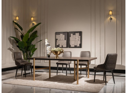 Esstisch Esszimmertisch Tisch Esszimmer Holz Braun Modern Gold Design